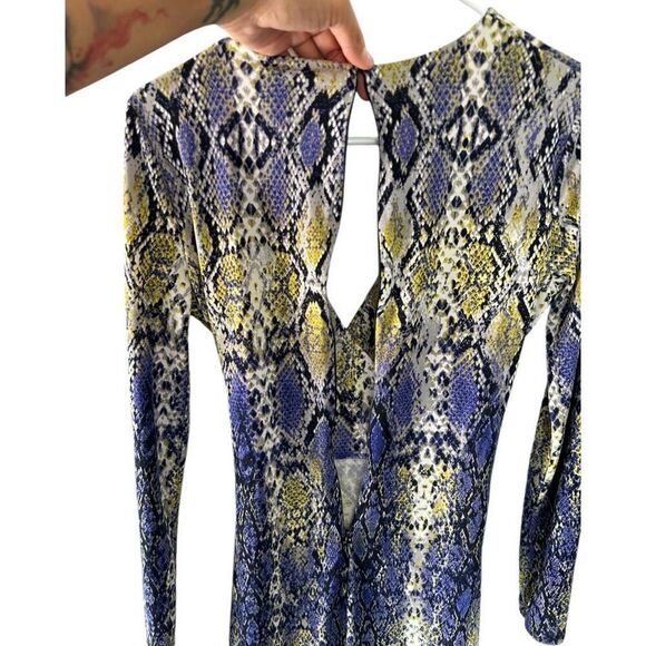 Calvin Klein Multicolored Snake Skin Pattern Faux Wrap Dress Size 4 Purple Yello - Picture 8 of 11